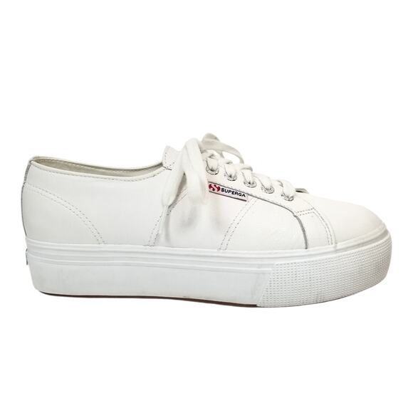 Superga Women's White Leather Platform Lace Up Sneakers Size 41.5 US 10 - Picture 3 of 10